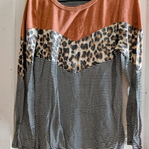 Lovely Melody Brown Leopard Stripe Long Sleeve Top